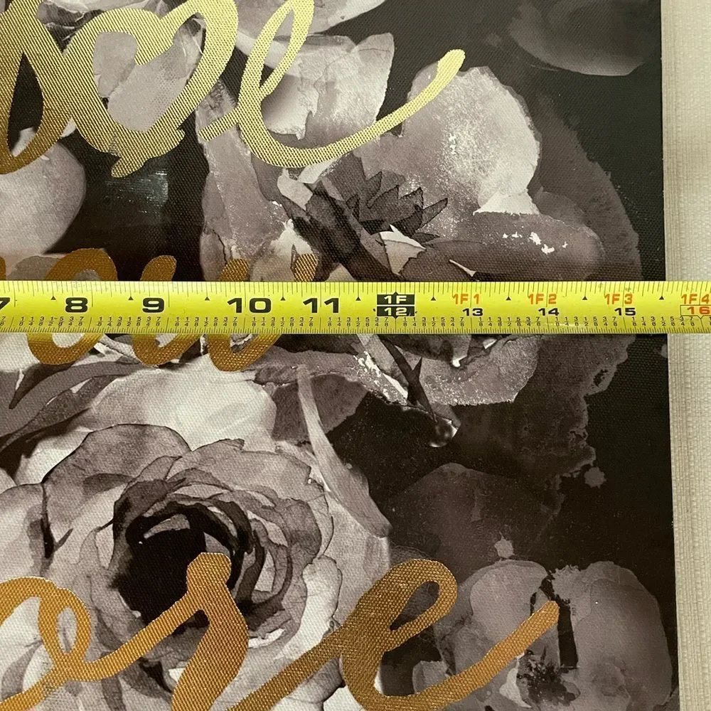 “Love You More” Floral Wall Art - Black, Gray and Metallic Gold